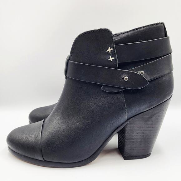 Rag & Bone Harrow Black Leather Strappy Moto Boots Women’s 36.5 Made in Italy - Picture 3 of 11